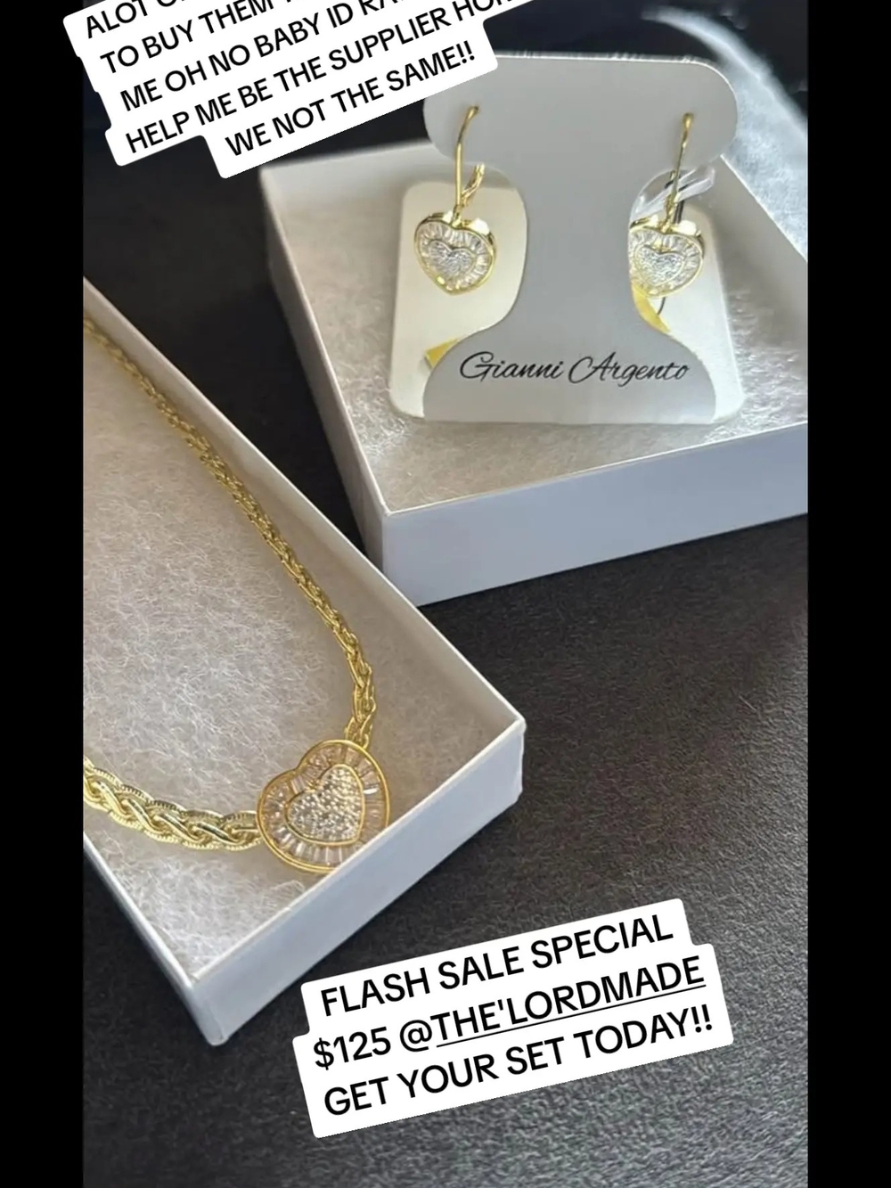 Gold Heart Necklace & Earrings Set - Gold
